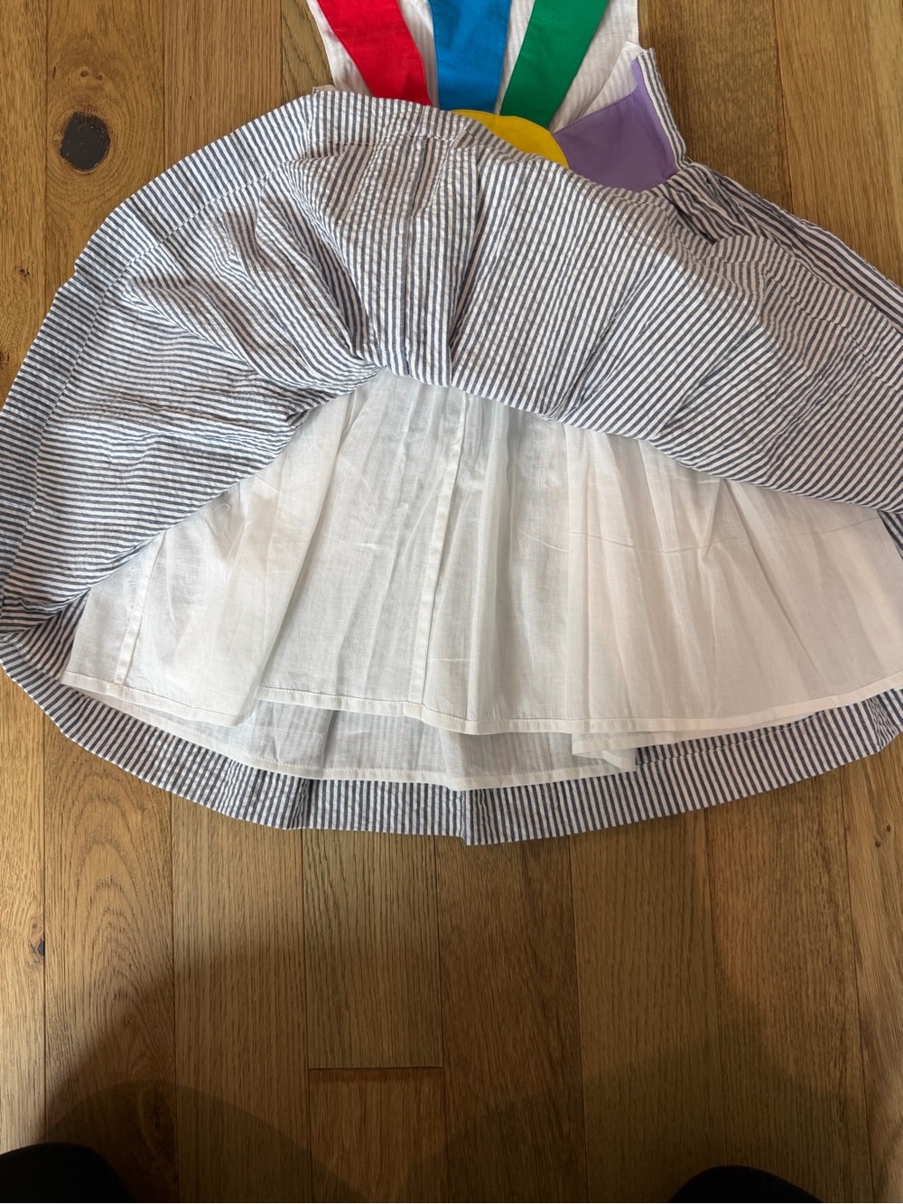 🌈 Mini Boden Zadie Rainbow Appliqué Back Dress - Navy/Ivory Stripe - 3-4Y - NWT - Picture 8 of 9